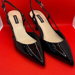 Nine West Black Patent Pointed Slingback Heels